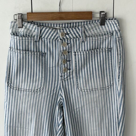 Pilcro Anthropologie Pants Size 29 Denim Blue White Stripe Button Fly Straight - Picture 5 of 11